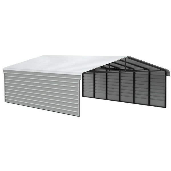 Arrow Storage Products Galvanized Steel Carport, W/ 2-Sided Enclosure, Compact Car Metal Carport Kit, 20'x29'x9', Eggshell CPH202909ECL2